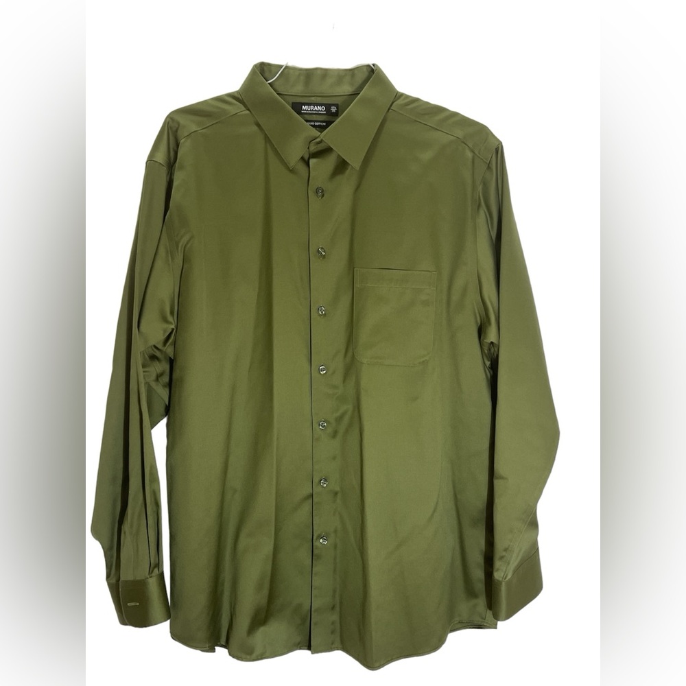 Mens Murano Long Sleeve Green Button Up Shirt